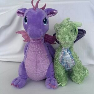 Aurora Sparkle Tales Purple Dragon & Melissa Doug Green Dragon Plush Lot 2pc